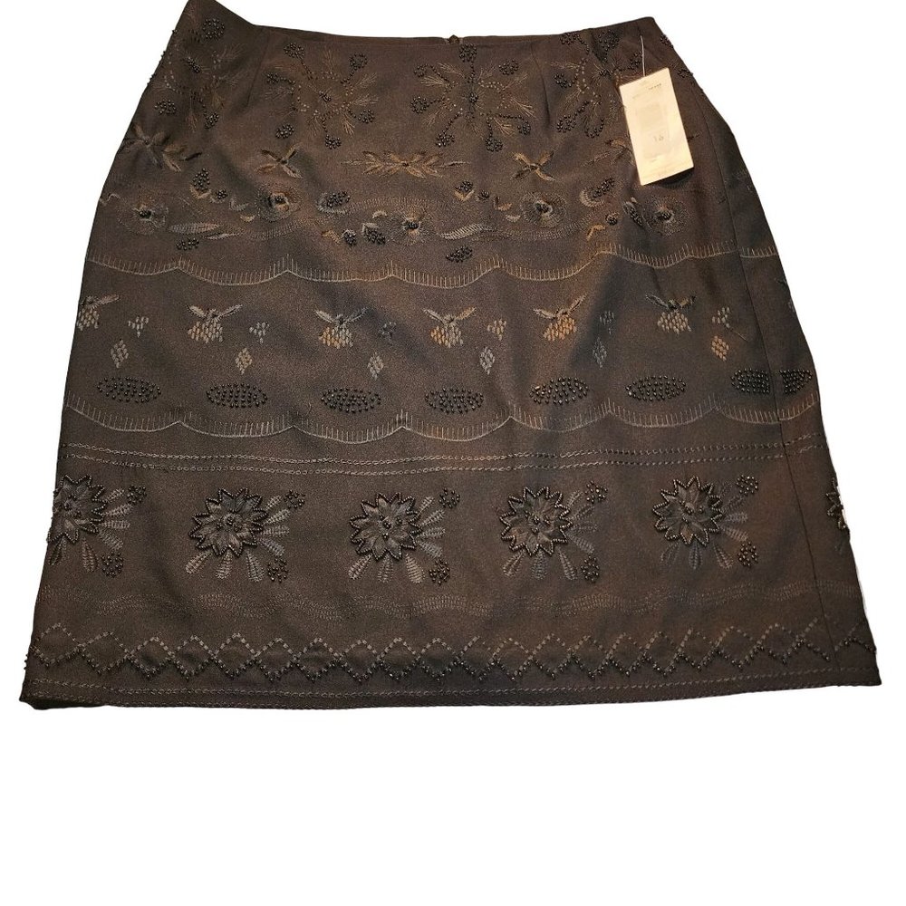 Nygard Collection Size 16 Black Beaded Embellished Skirt Back Zip NWT